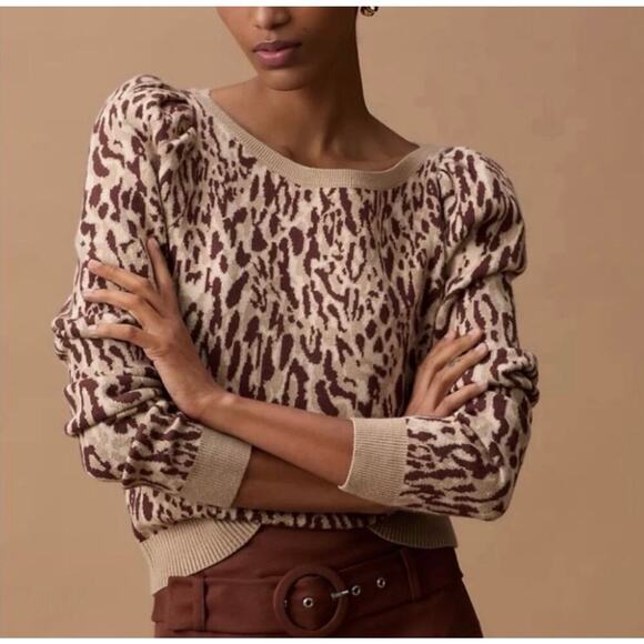 Anthropologie Sweaters - Anthropologie Maeve puff-sleeve pullover leopard sweater women's XL
